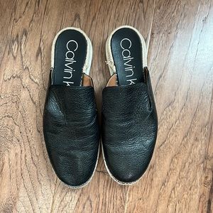 Calvin Klein leather espadrille mules